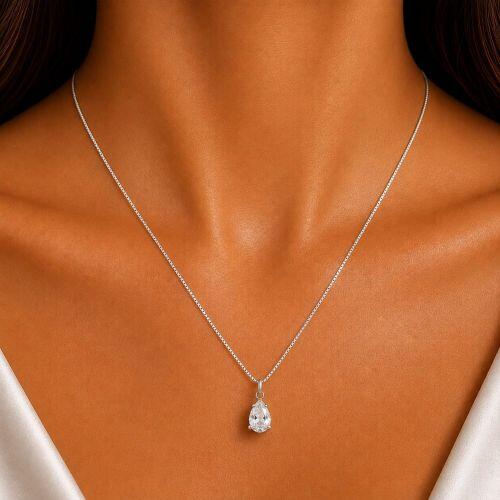 Colar com Gota Zirc�nia Cristal Banhado a Prata