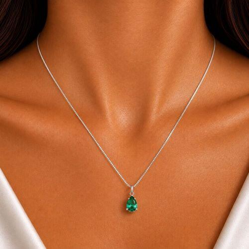 Colar com Gota Zirc�nia Turmalina Banhado a Prata