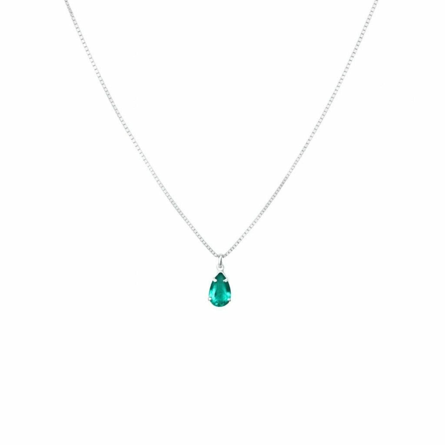 Colar com Gota Zircônia Turmalina Banhado a Prata