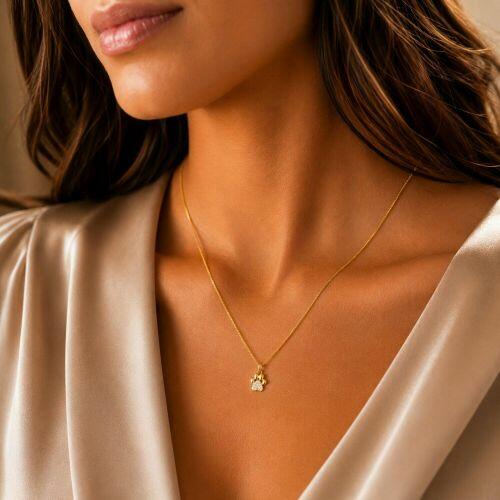 Colar Patinha Micro Zirc�nia Cristal Banhado a Ouro