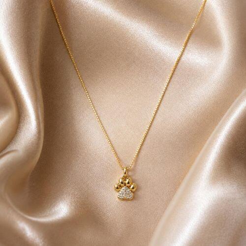 Colar Patinha Micro Zirc�nia Cristal Banhado a Ouro