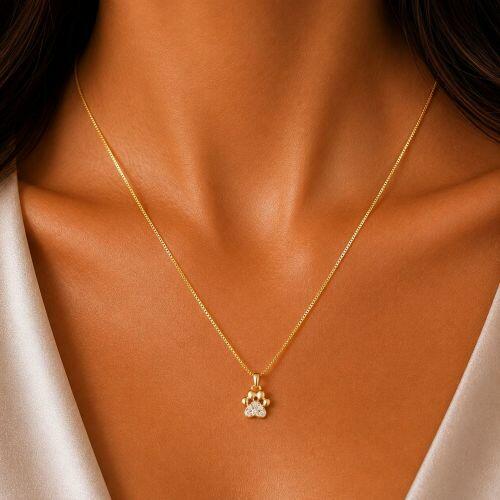 Colar Patinha Micro Zirc�nia Cristal Banhado a Ouro