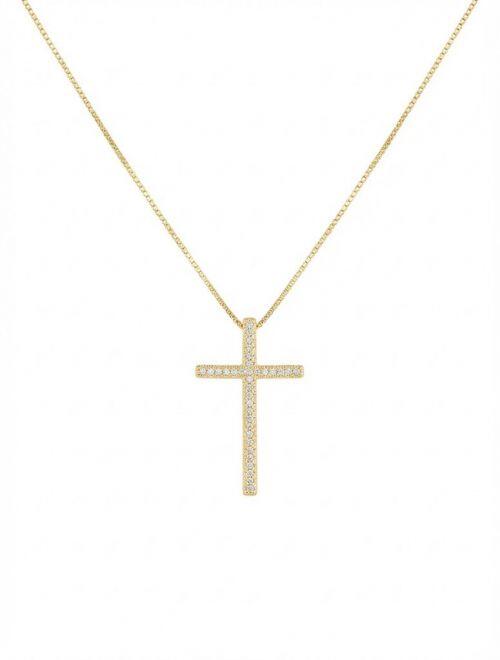 Colar Cruz 3.0 cm Micro Zirc�nia Cristal Banhado a Ouro
