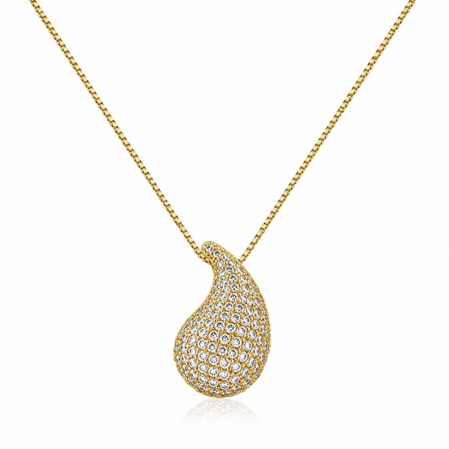 Colar Gota Bold Abaulada Micro Zircônia Cristal Banhado a Ouro