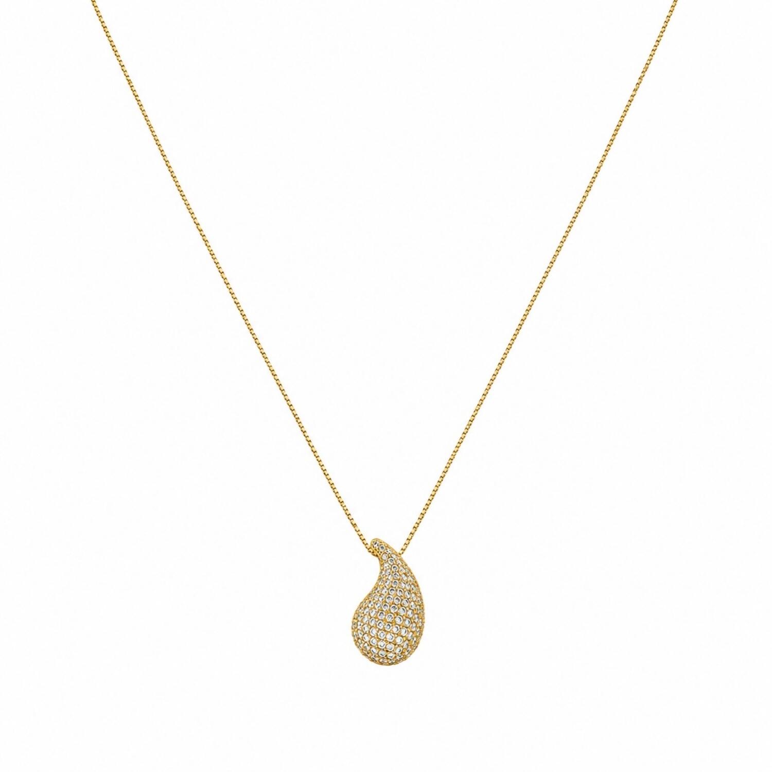 Colar Gota Bold Abaulada Micro Zircônia Cristal Banhado a Ouro