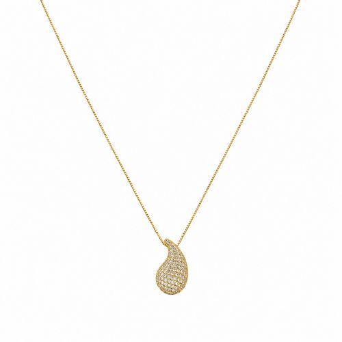 Colar Gota Bold Abaulada Micro Zircônia Cristal Banhado a Ouro