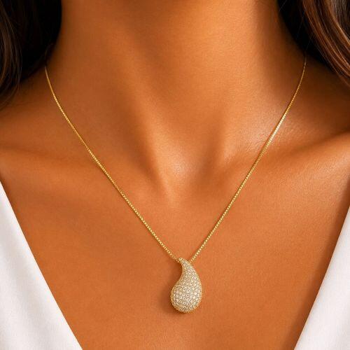 Colar Gota Bold Abaulada Micro Zirc�nia Cristal Banhado a Ouro