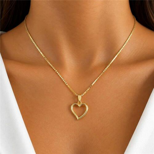 Colar Cora��o Vazado Liso Banhado a Ouro