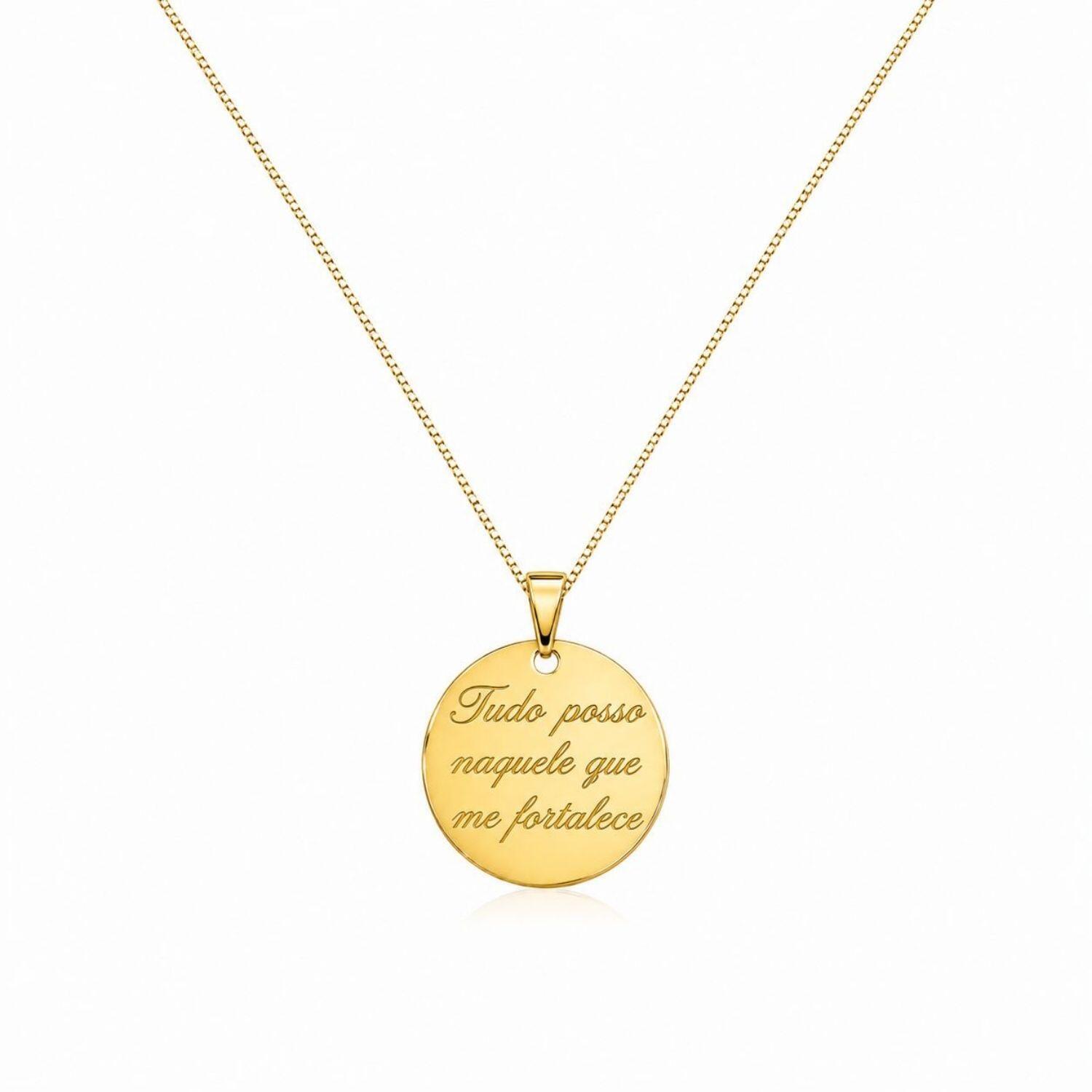 Colar Pingente Tudo Posso Naquele que Me Fortalece Banhado em Ouro18k