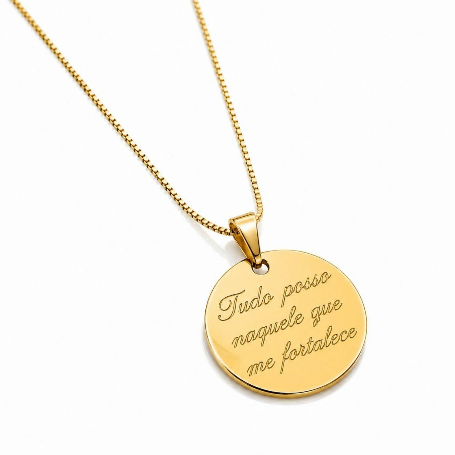 Colar Pingente Tudo Posso Naquele que Me Fortalece Banhado em Ouro18k