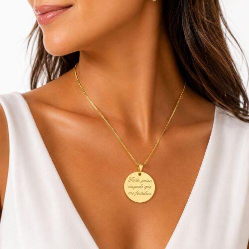 Colar Pingente Tudo Posso Naquele que Me Fortalece Banhado em Ouro18k