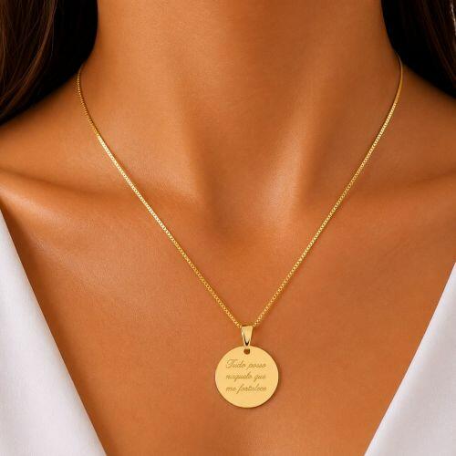 Colar Pingente Tudo Posso Naquele que Me Fortalece Banhado em Ouro18k