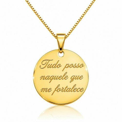 Colar Pingente Tudo Posso Naquele que Me Fortalece Banhado em Ouro18k
