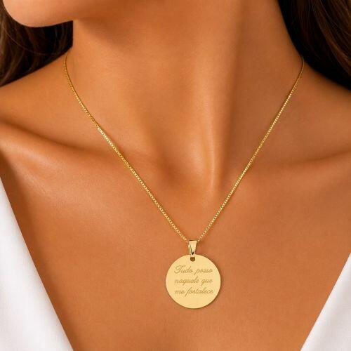 Colar Pingente Tudo Posso Naquele que Me Fortalece Banhado em Ouro18k