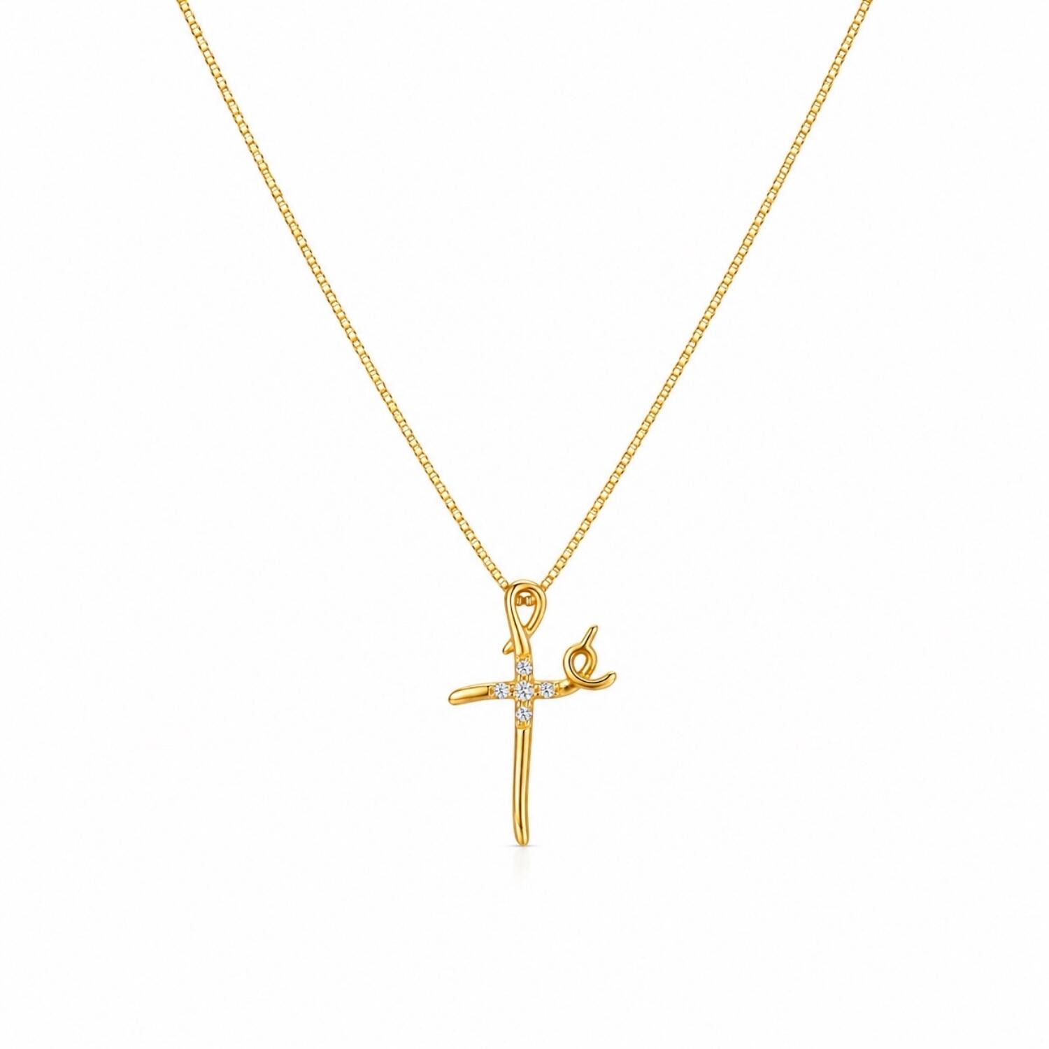 Colar Fé com Micro Zircônia Cristal Banhado a Ouro