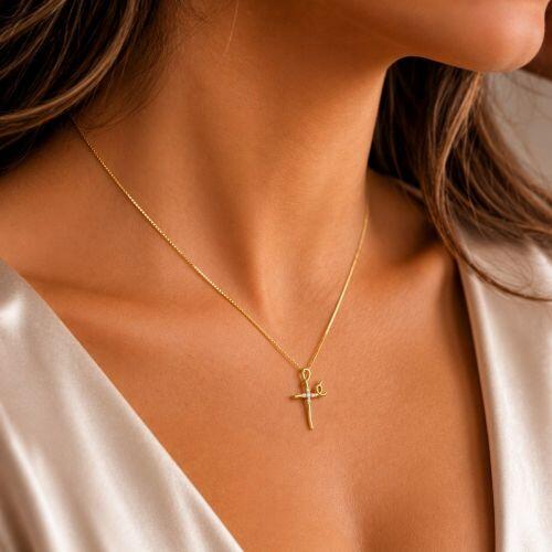 Colar Fé com Micro Zircônia Cristal Banhado a Ouro