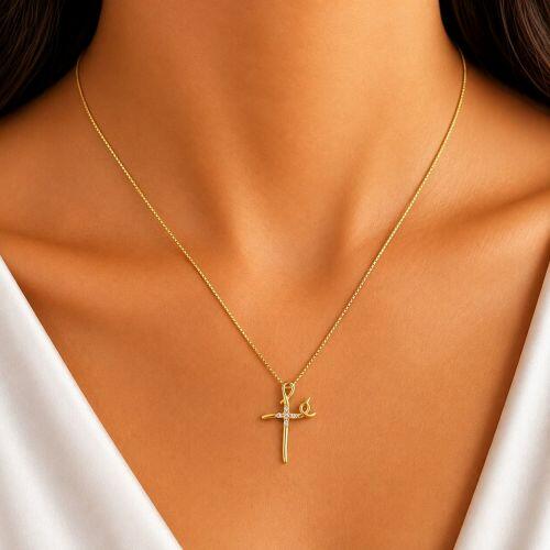 Colar Fé com Micro Zircônia Cristal Banhado a Ouro