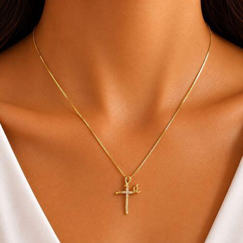 Colar F� com Micro Zirc�nia Cristal Banhado a Ouro