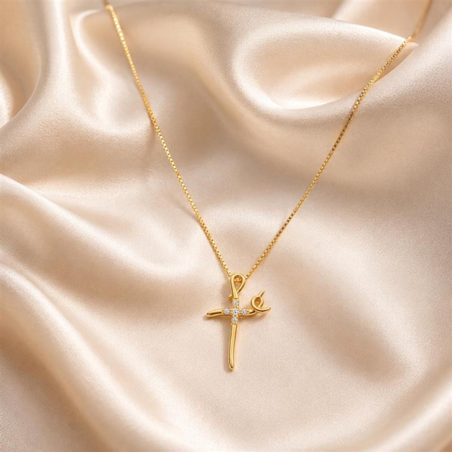 Colar Fé com Micro Zircônia Cristal Banhado a Ouro