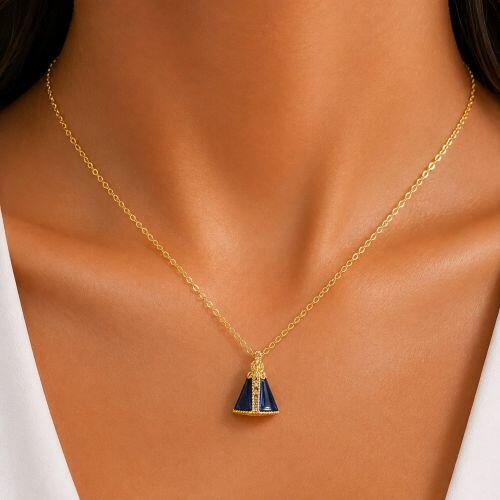 Colar 40 cm Nossa Senhora Aparecida Zirc�nia Azul Safira Banhado a Ouro