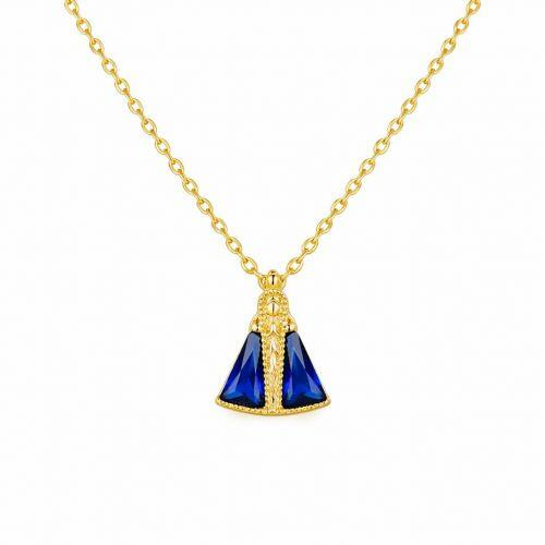 Colar 40 cm Nossa Senhora Aparecida Zirc�nia Azul Safira Banhado a Ouro