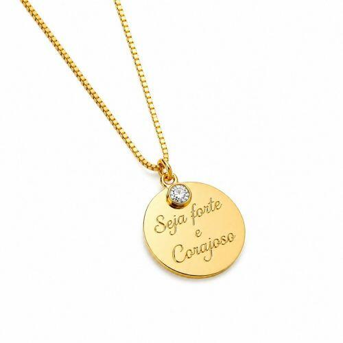 Colar Seja Forte e Corajosa com Ponto de Luz Banhado em Ouro 18k