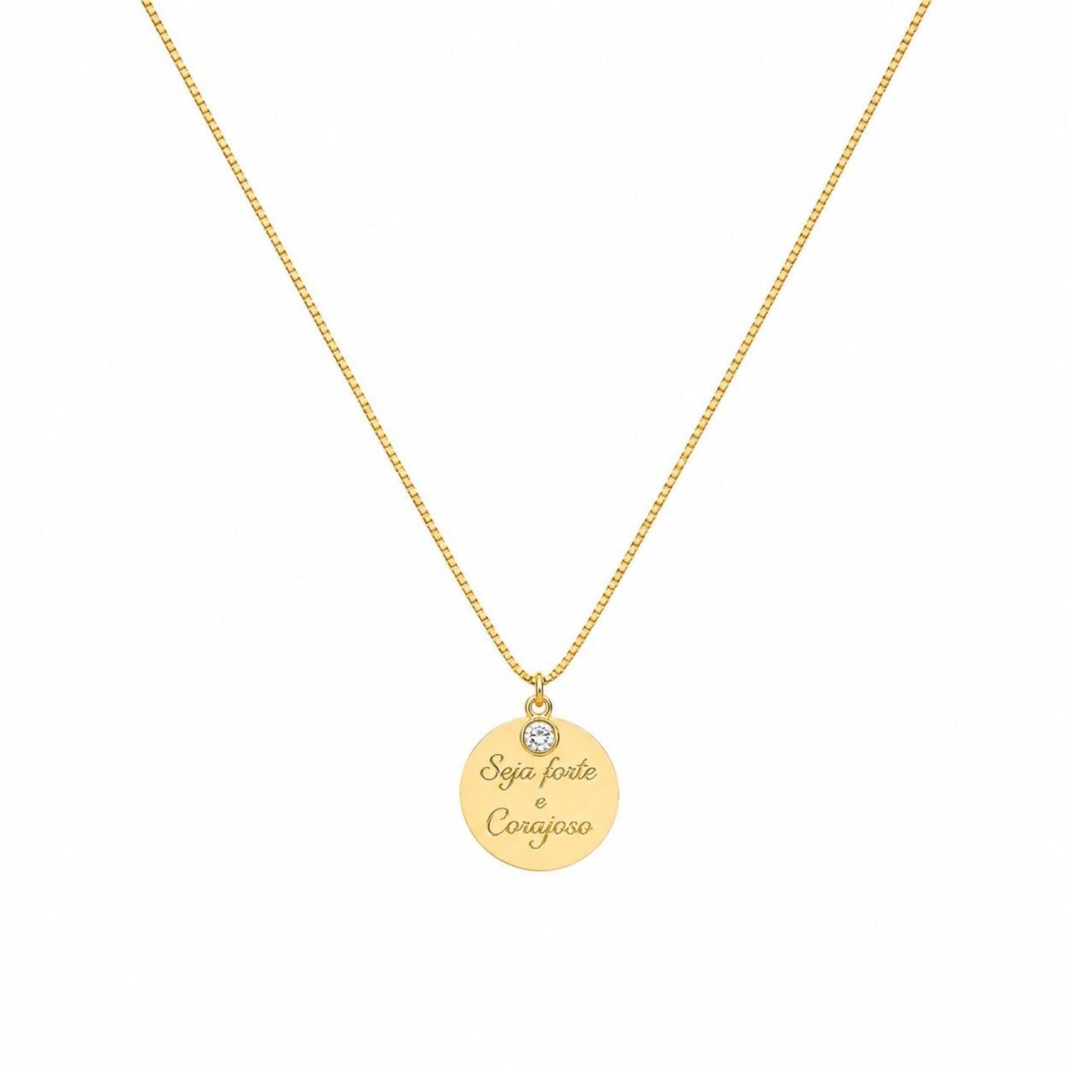 Colar Seja Forte e Corajosa com Ponto de Luz Banhado em Ouro 18k