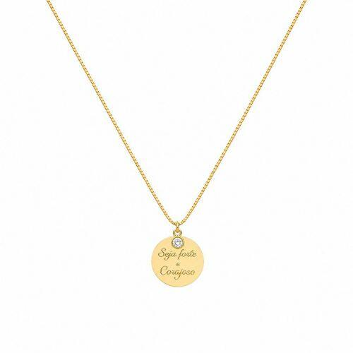 Colar Seja Forte e Corajosa com Ponto de Luz Banhado em Ouro 18k