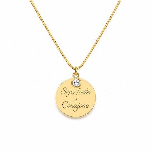 Colar Seja Forte e Corajosa com Ponto de Luz Banhado em Ouro 18k