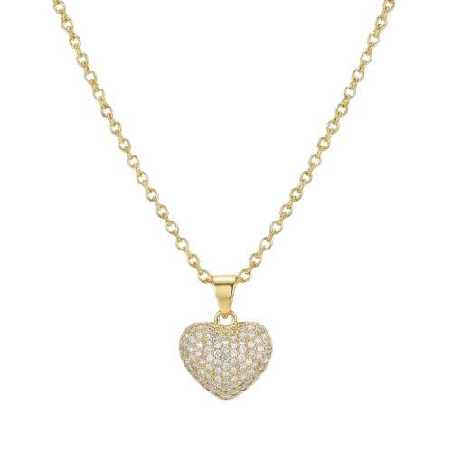 Colar Elo Portugu�s com Cora��o Micro Zirc�nia Cristal Banhado a Ouro