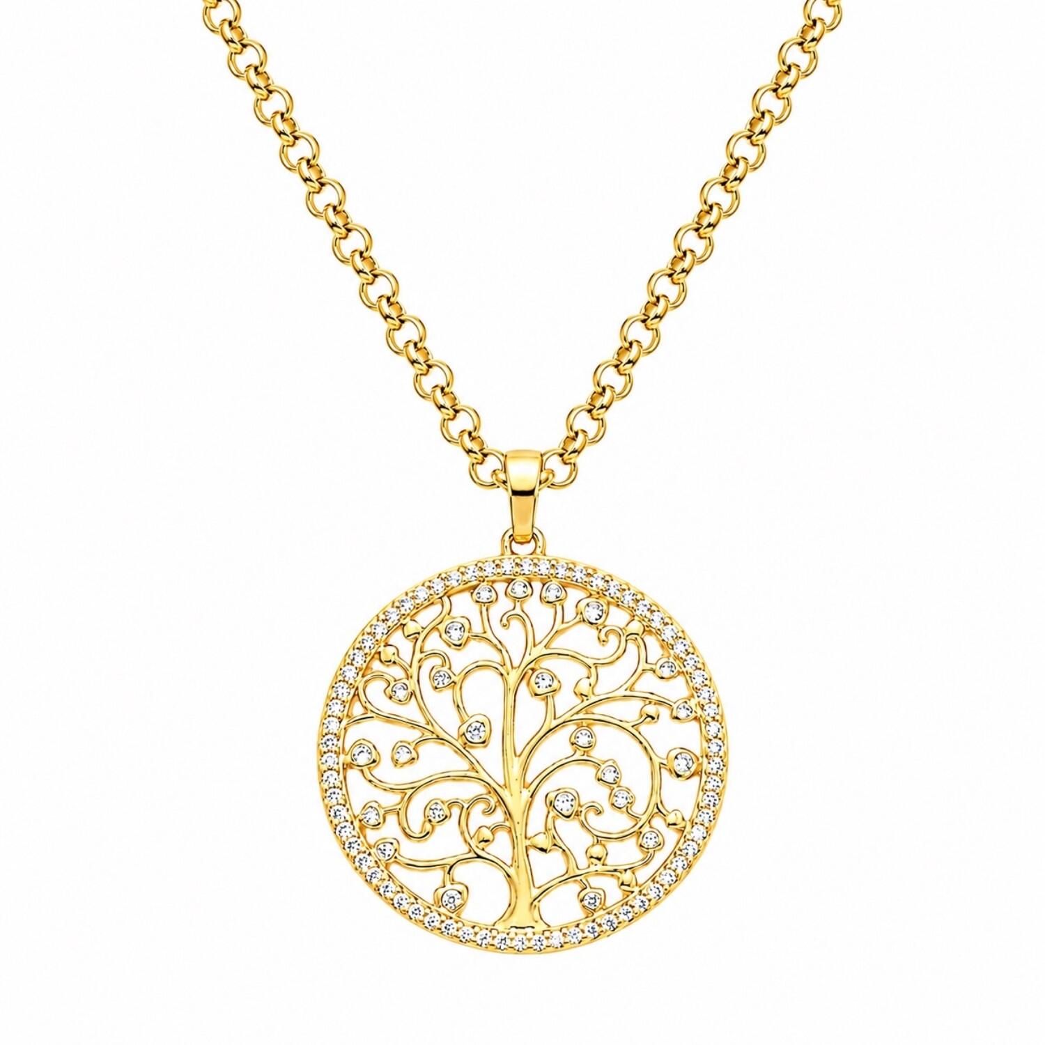Colar Elo Português com Árvore da Vida Banhado a Ouro