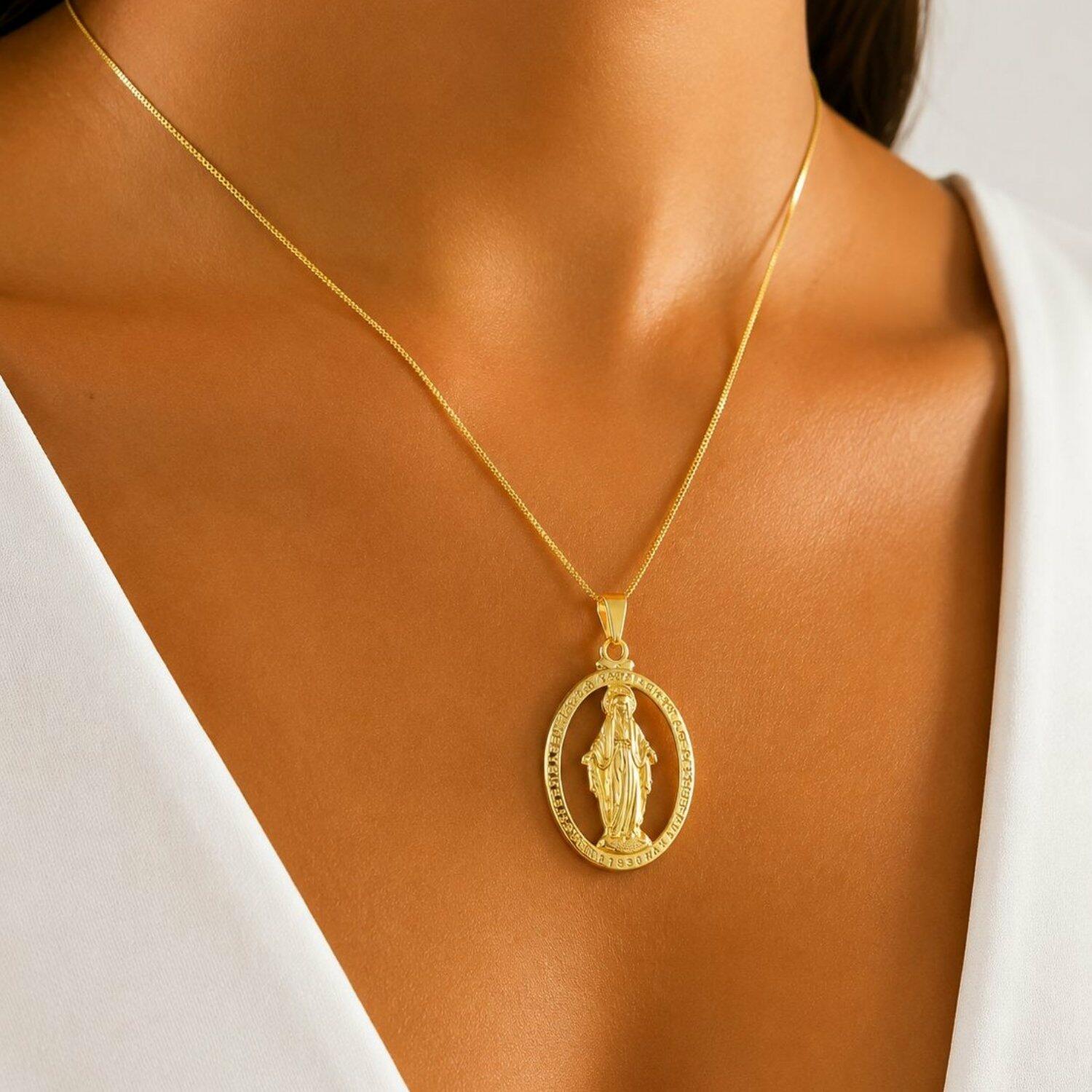 Colar Mandala Nossa Senhora Milagrosa Banhado em Ouro 18k