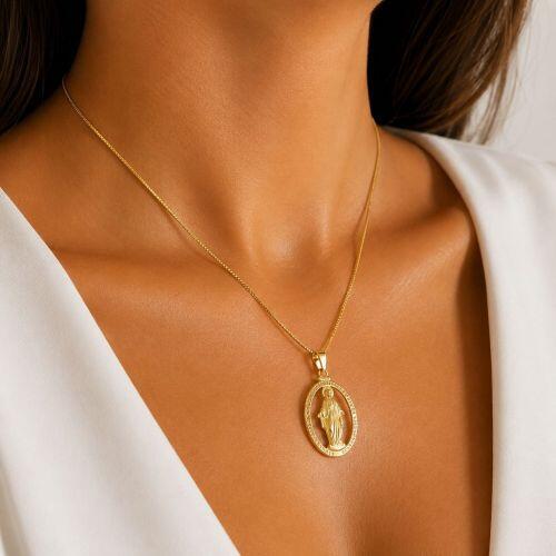 Colar Mandala Nossa Senhora Milagrosa Banhado em Ouro 18k