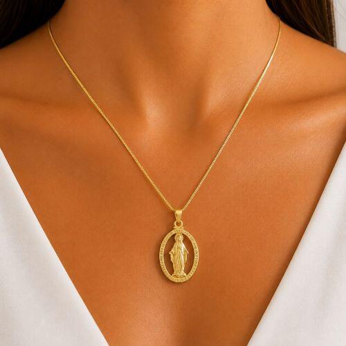 Colar Mandala Nossa Senhora Milagrosa Banhado em Ouro 18k