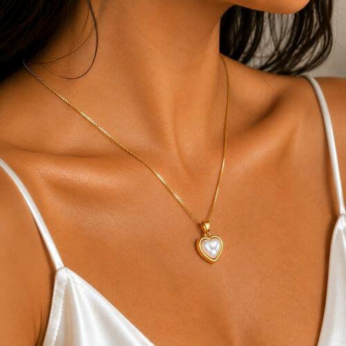 Colar Cora��o P�rola Banhado a Ouro