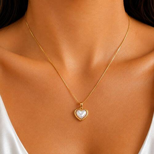 Colar Cora��o P�rola Banhado a Ouro