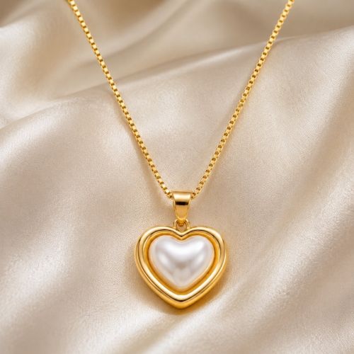 Colar Cora��o P�rola Banhado a Ouro