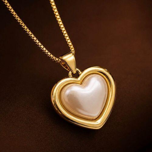 Colar Cora��o P�rola Banhado a Ouro