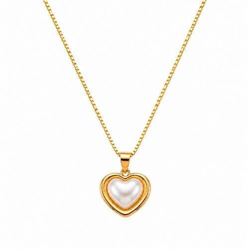 Colar Cora��o P�rola Banhado a Ouro