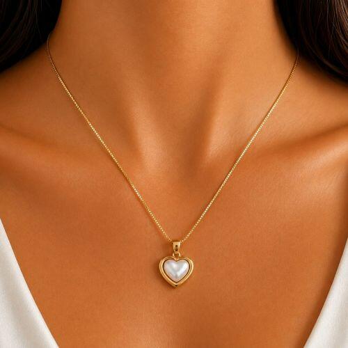 Colar Cora��o P�rola Banhado a Ouro