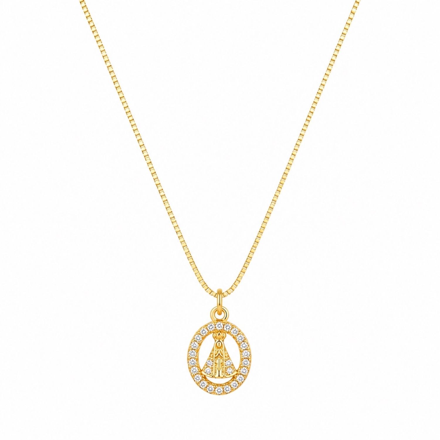 Colar com Mini Nossa Senhora Aparecida Zircônia Cristal Banhado a Ouro