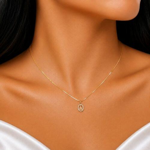 Colar com Mini Nossa Senhora Aparecida Zircônia Cristal Banhado a Ouro