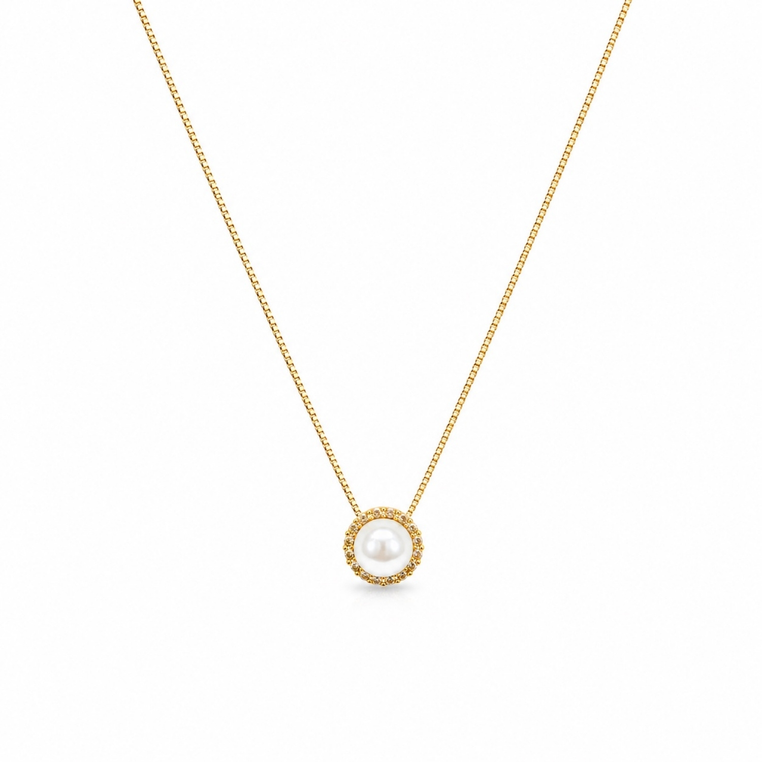 Colar Pérola Micro Zircônia Cristal Banhado a Ouro