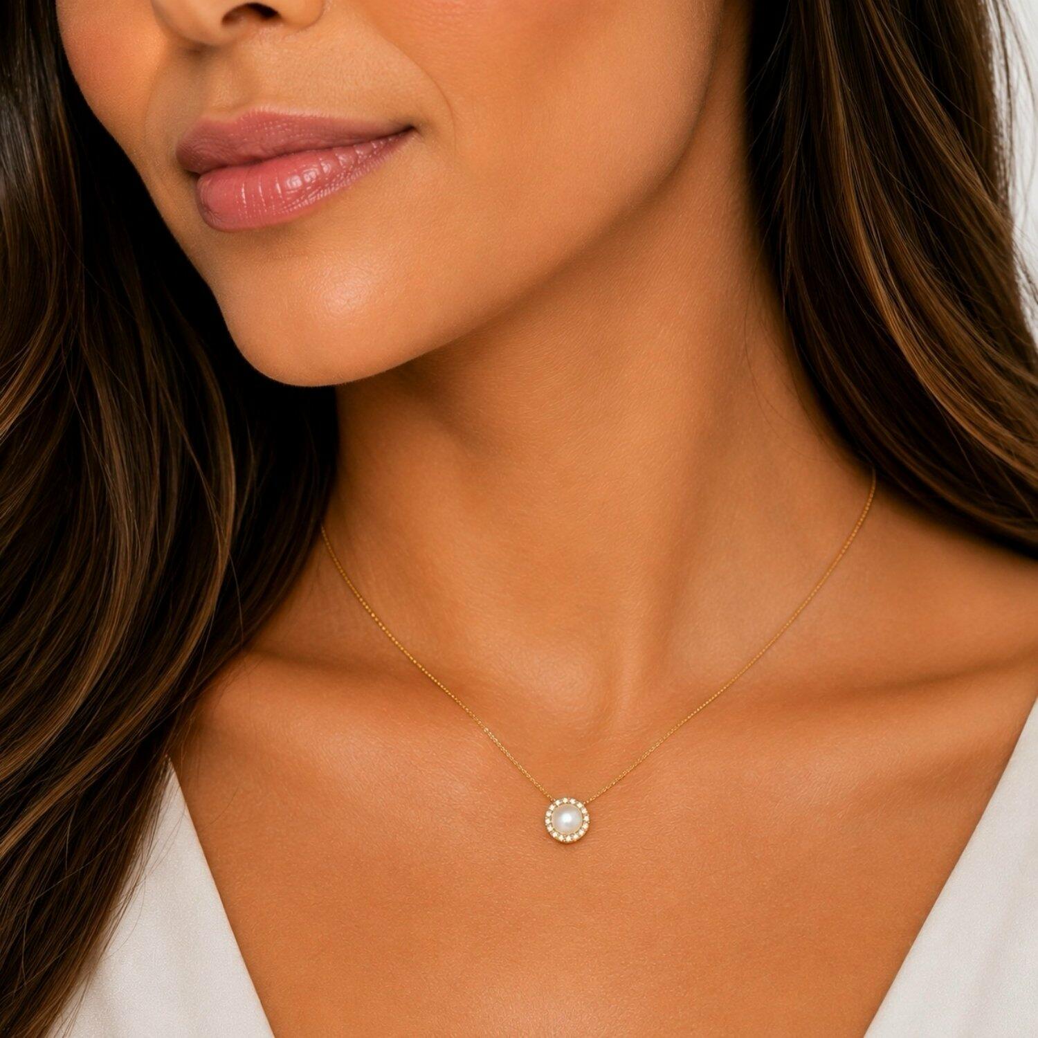Colar Pérola Micro Zircônia Cristal Banhado a Ouro