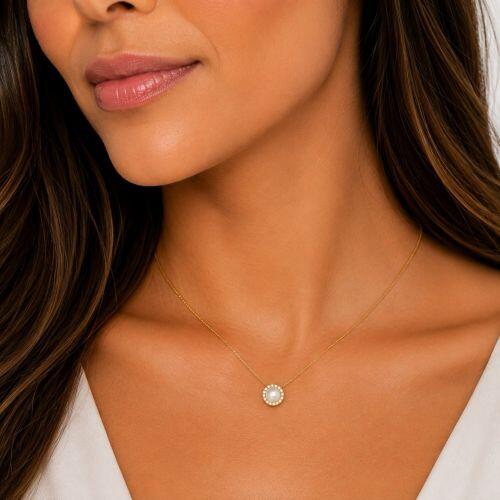 Colar Pérola Micro Zircônia Cristal Banhado a Ouro