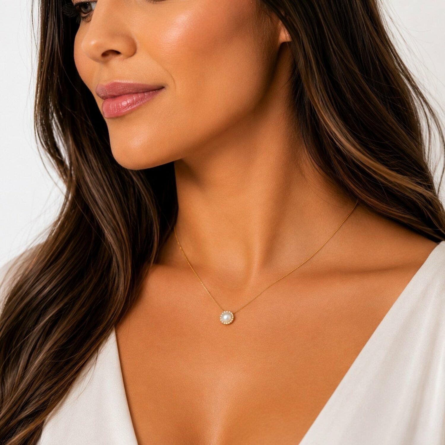 Colar Pérola Micro Zircônia Cristal Banhado a Ouro