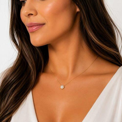 Colar Pérola Micro Zircônia Cristal Banhado a Ouro
