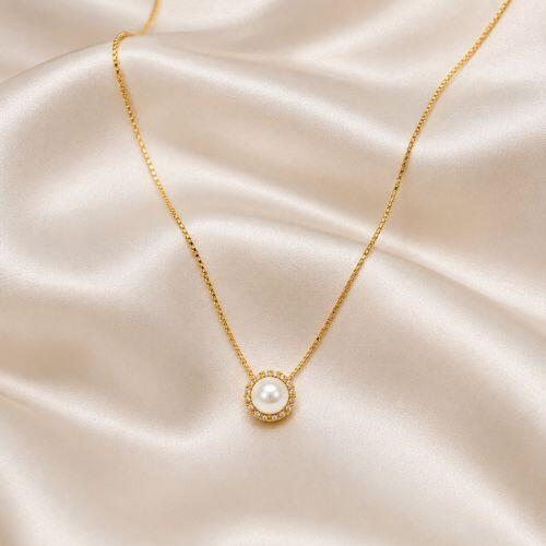 Colar Pérola Micro Zircônia Cristal Banhado a Ouro