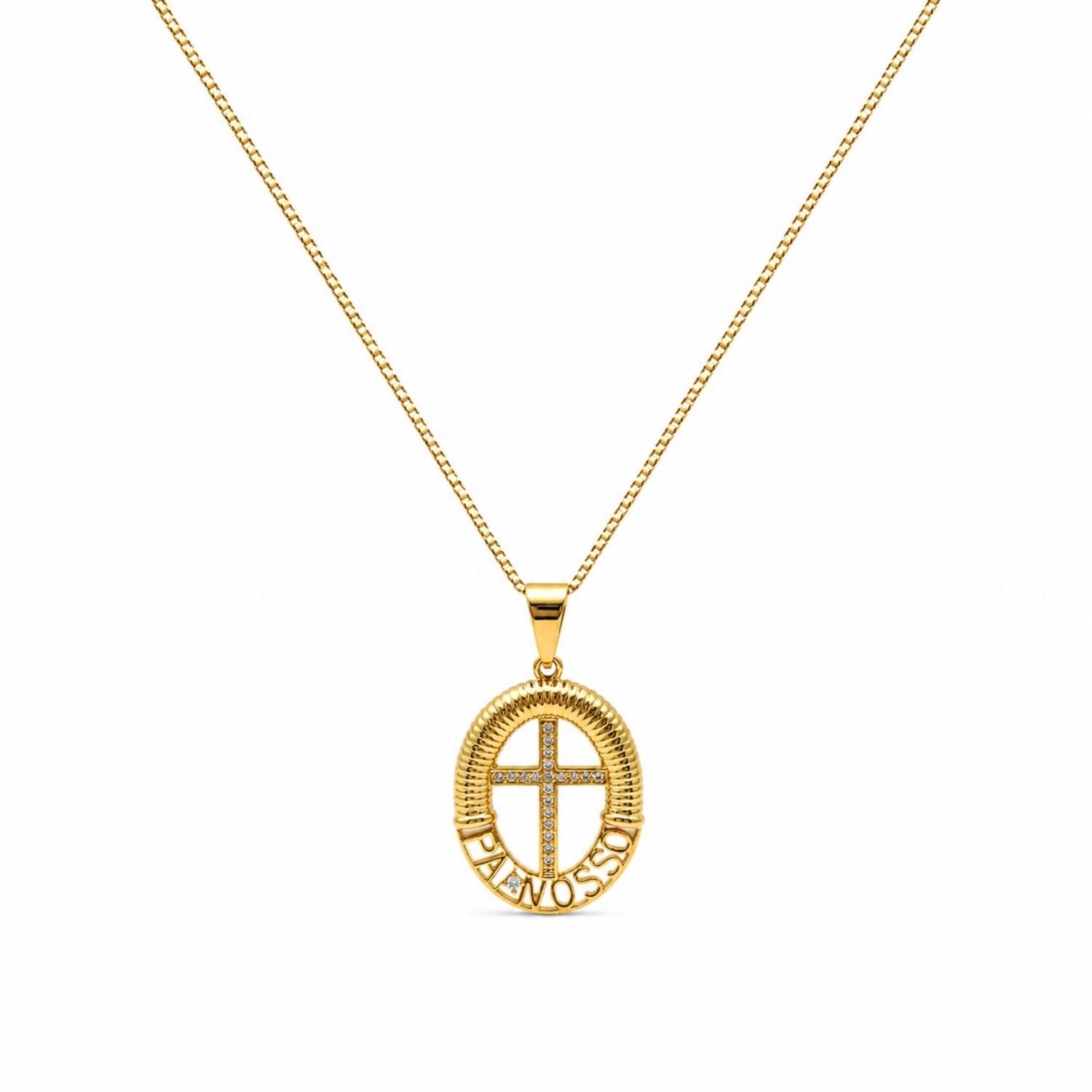 Colar Mandala Pai Nosso Banhado a Ouro
