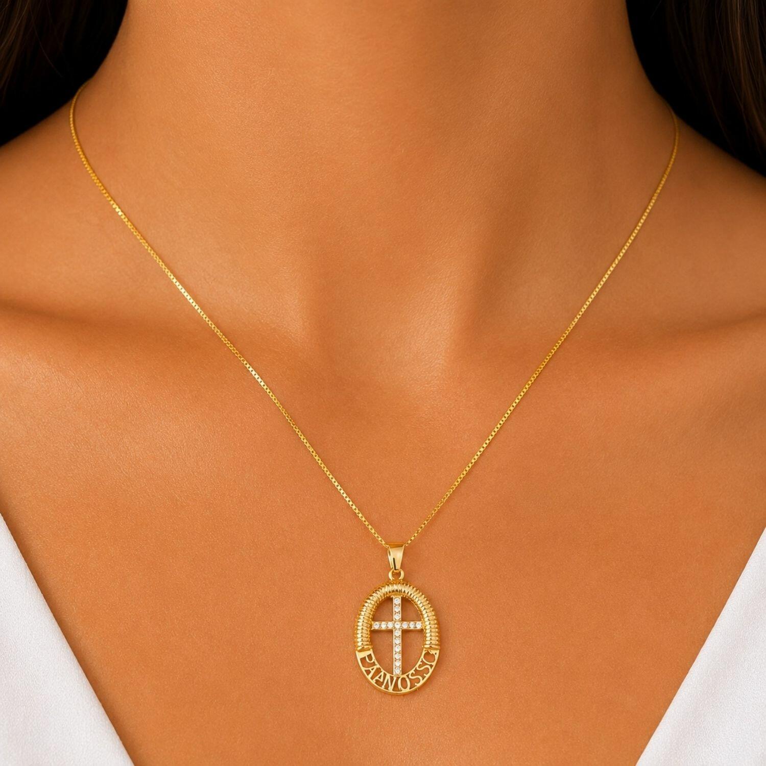 Colar Mandala Pai Nosso Banhado a Ouro